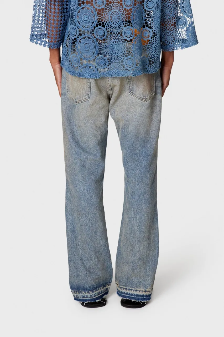 652#Gallery Dept New Retro Dirty Feng Shui Washed Mud Dye Knife Cut Splash Ink Jeans American High Street Casual Trousers Washed Blue S～XL p250